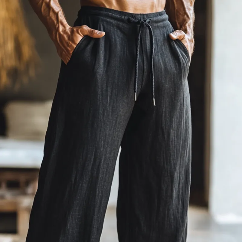 Men's Solid Color Loose Cotton And Linen Elastic Waist Casual Pants 23226761Z sold by Manly product image thumbnail 3