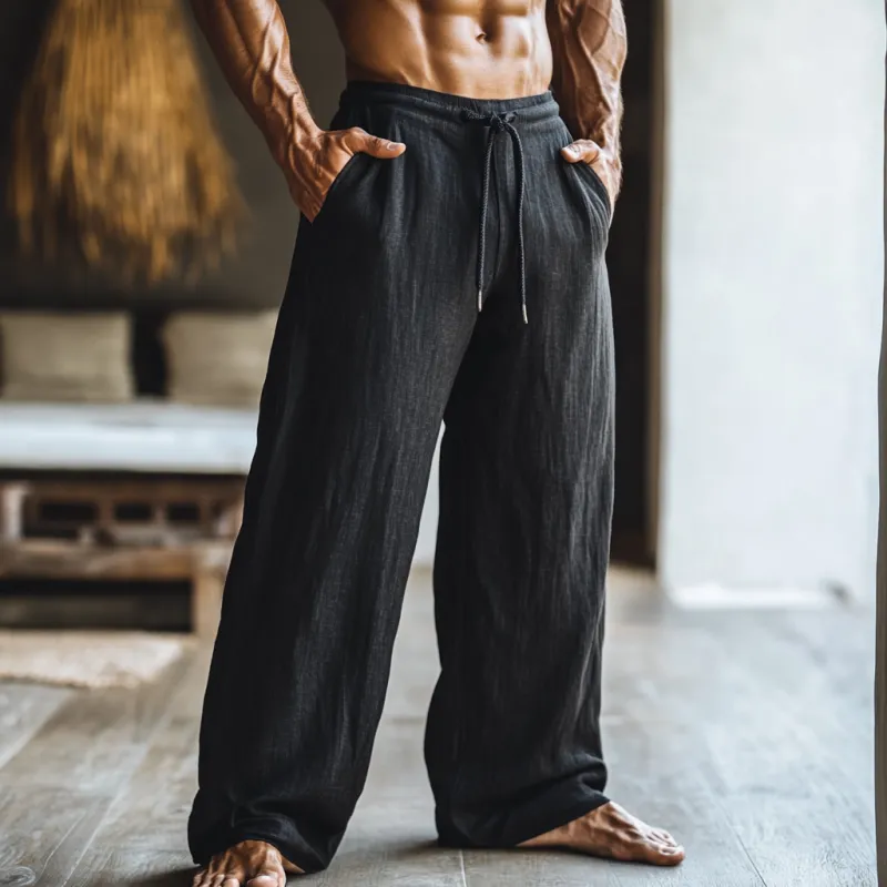 Men's Solid Color Loose Cotton And Linen Elastic Waist Casual Pants 23226761Z sold by Manly product image thumbnail 2