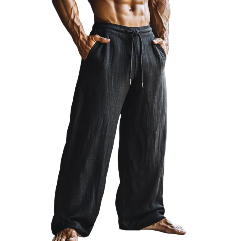 Men's Solid Color Loose Cotton And Linen Elastic Waist Casual Pants 23226761Z sold by Manly