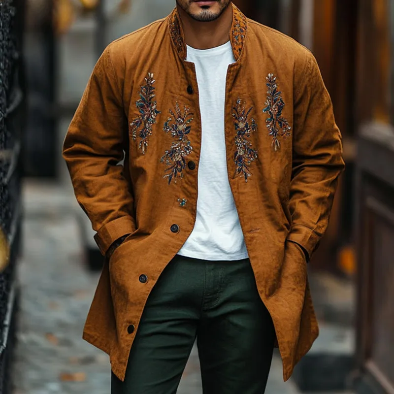 Men's Vintage Casual Embroidered Linen Stand Collar Single Breasted Jacket 30327605TO sold by Manly product image thumbnail 2