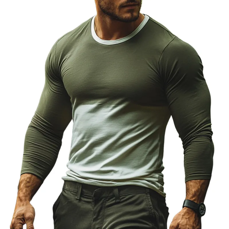 Men's Retro Casual Gradient Printed Round Neck Long Sleeve T-shirt 02661963TO sold by Manly