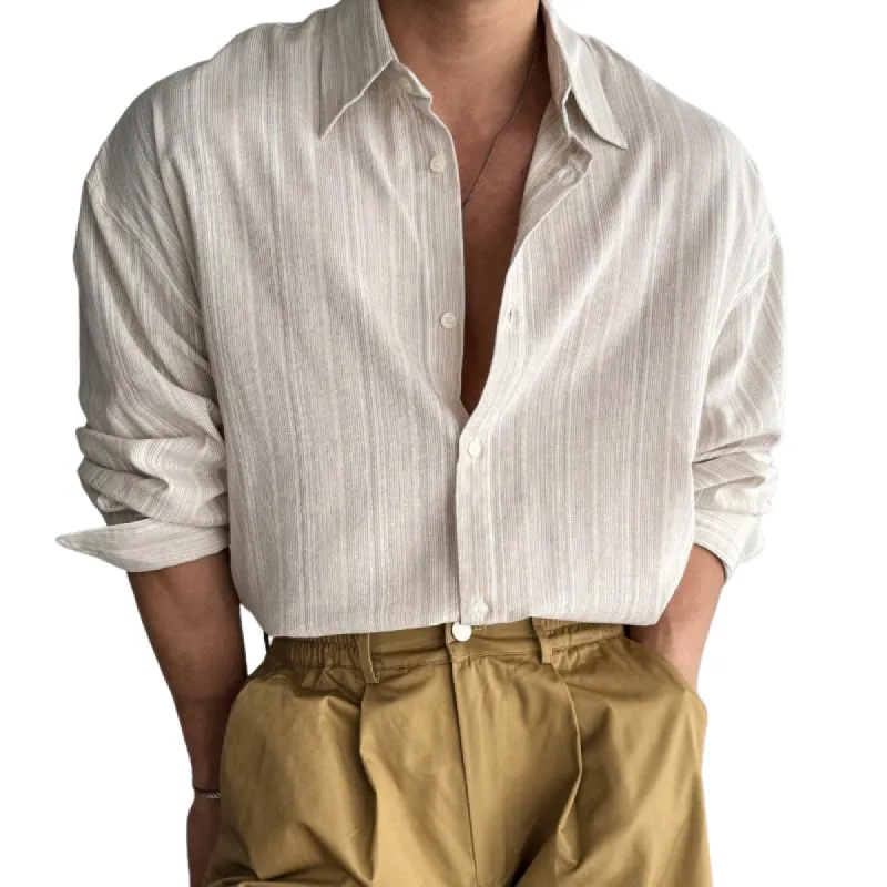 Men's Retro Casual Striped Print Lapel Long Sleeve Shirt 20920379TO sold by Manly