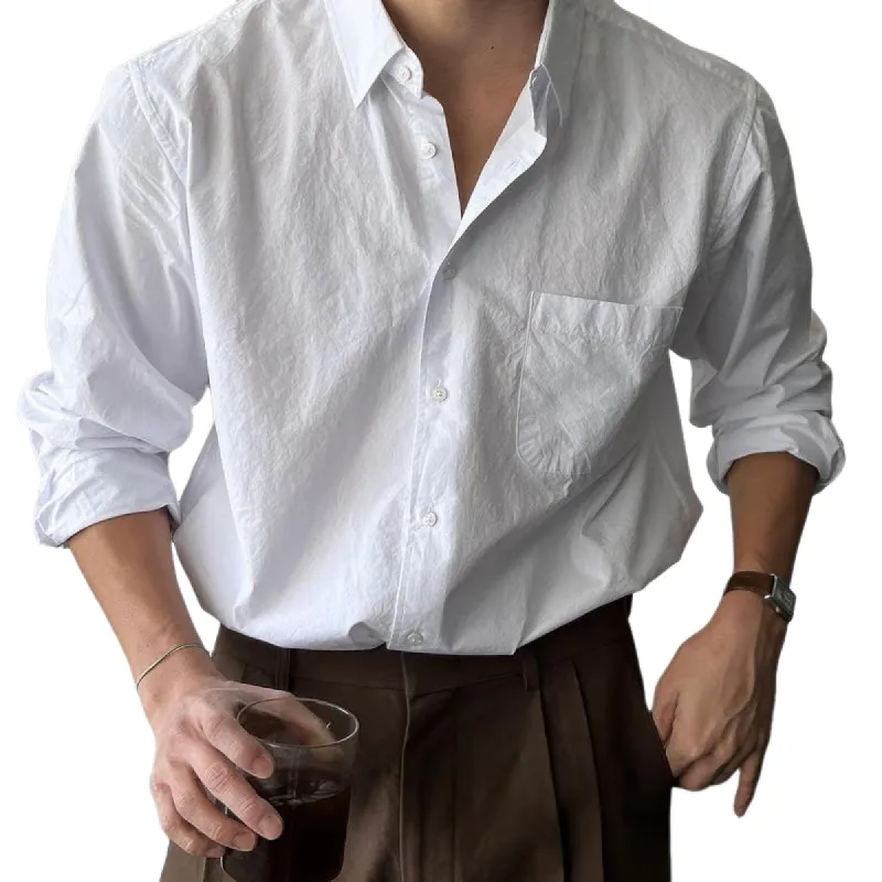 Men's Retro Casual Solid Color Pocket Lapel Long Sleeve Shirt 66466564TO sold by Manly