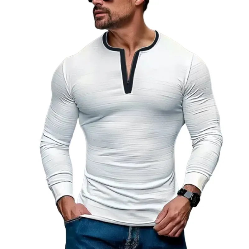 Men's Retro Casual Colorblock Zipper Round Neck Long Sleeve T-shirt 45604264TO sold by Manly