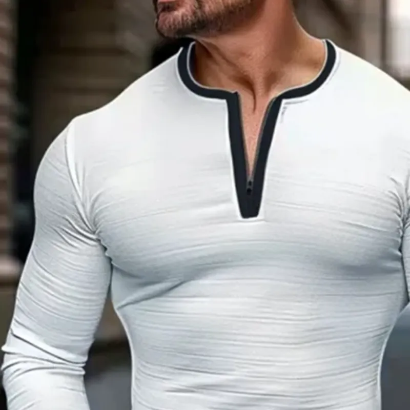 Men's Retro Casual Colorblock Zipper Round Neck Long Sleeve T-shirt 45604264TO sold by Manly product image thumbnail 3