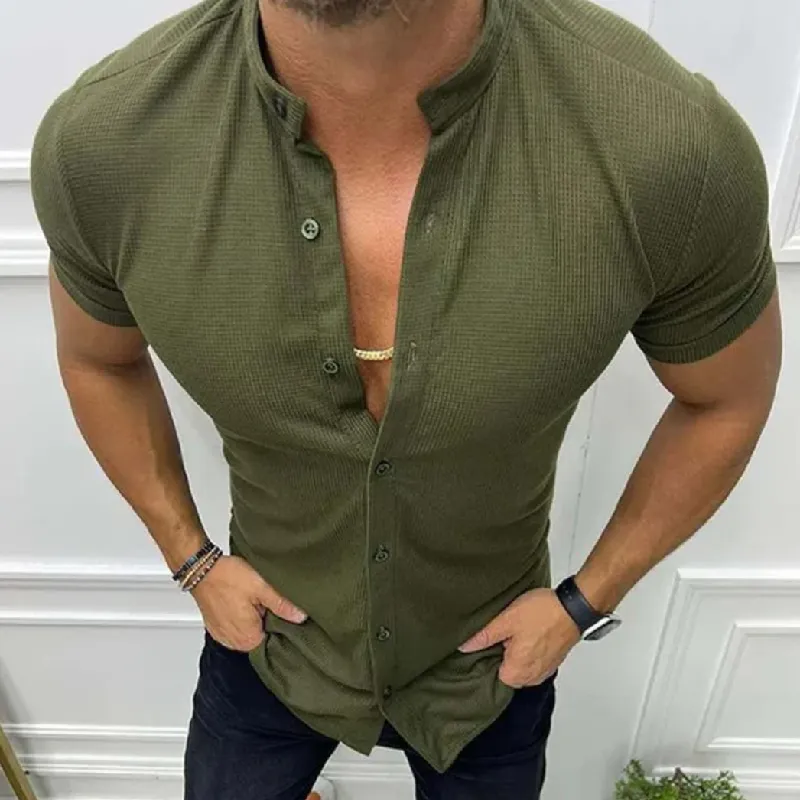 Men's Casual Waffle Collar Slim Fit Short Sleeve Shirt 33178761M sold by Manly product image thumbnail 2