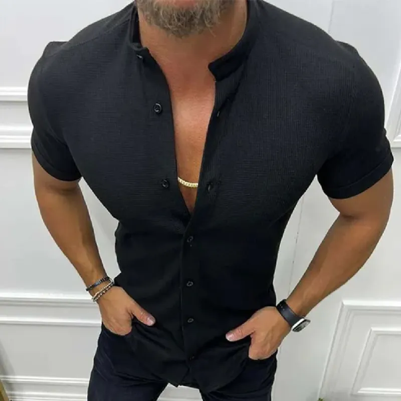 Men's Casual Waffle Collar Slim Fit Short Sleeve Shirt 33178761M sold by Manly product image thumbnail 3