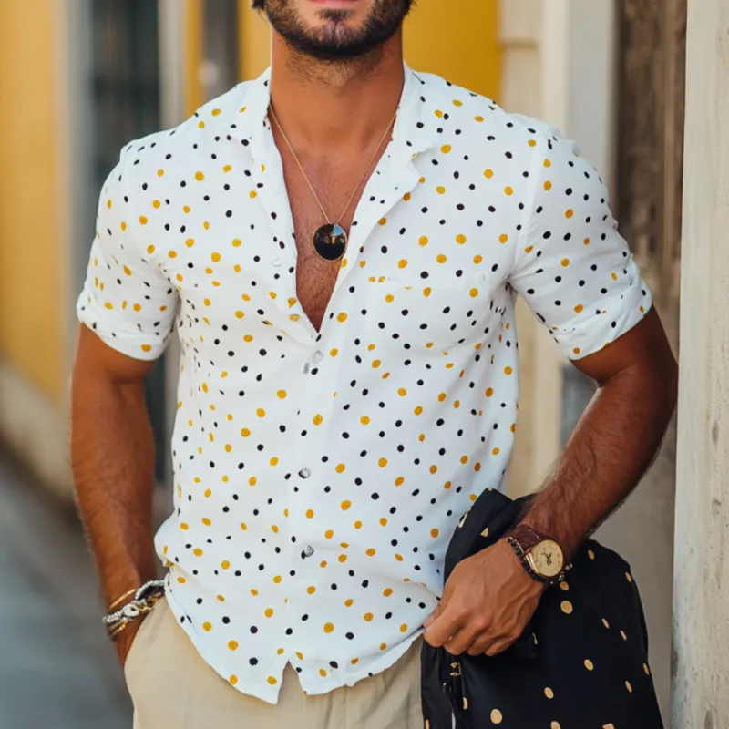Men's Casual Polka Dot Lapel Slim Fit Short Sleeve Shirt 54491558M sold by Manly product image thumbnail 2