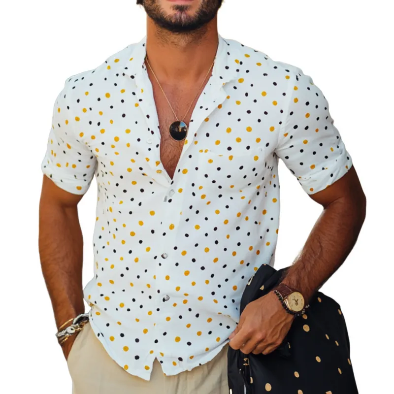 Men's Casual Polka Dot Lapel Slim Fit Short Sleeve Shirt 54491558M sold by Manly