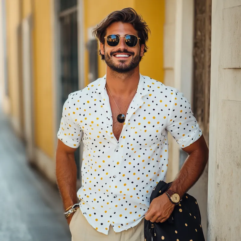 Men's Casual Polka Dot Lapel Slim Fit Short Sleeve Shirt 54491558M sold by Manly product image thumbnail 3