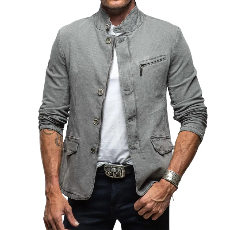 Men's Retro Casual Slim Fit Stand Collar Multi-Pocket Jacket 83371455K sold by Manly