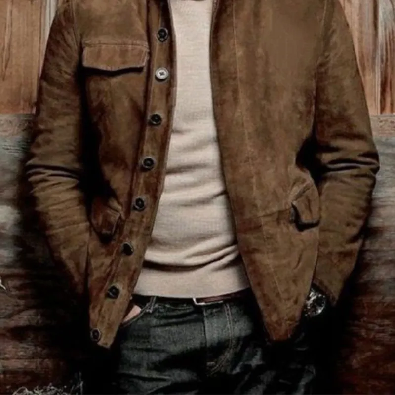 Men's Classic Vintage Casual Multi-Pocket Button Suede Jacket 99848554K sold by Manly product image thumbnail 3