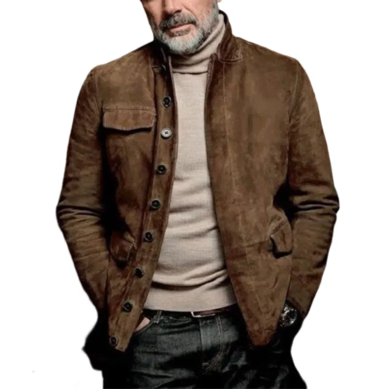 Men's Classic Vintage Casual Multi-Pocket Button Suede Jacket  99848554K sold by Manly