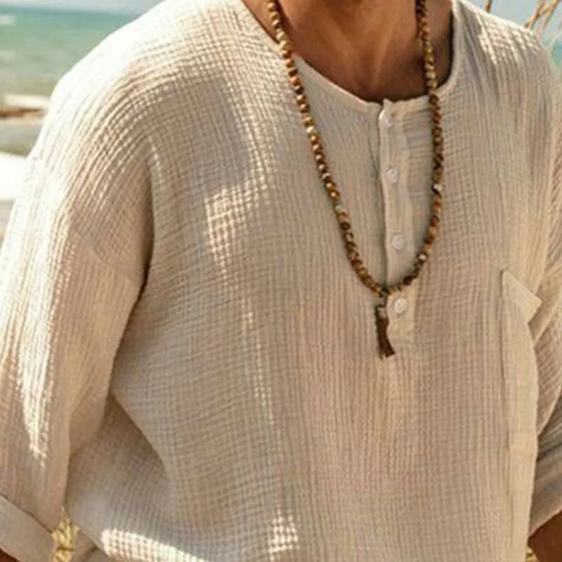 Men's Casual Breathable Round Neck Four-button Long-sleeved T-shirt 90216848U sold by Manly product image thumbnail 3