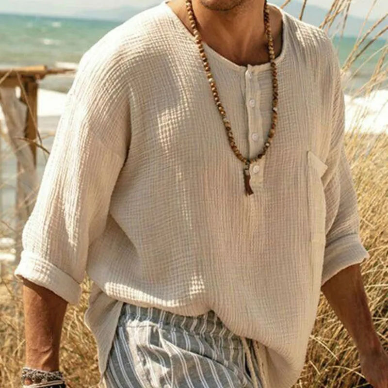 Men's Casual Breathable Round Neck Four-button Long-sleeved T-shirt 90216848U sold by Manly product image thumbnail 2