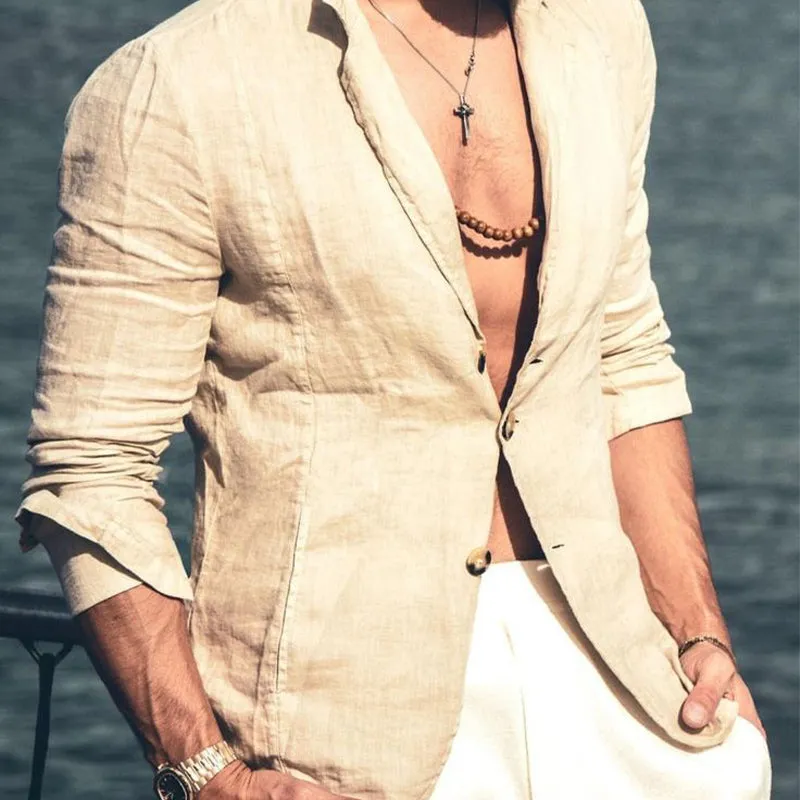 Men's Vintage Linen Notched Lapel Three Button Blazer 89285534U sold by Manly product image thumbnail 2