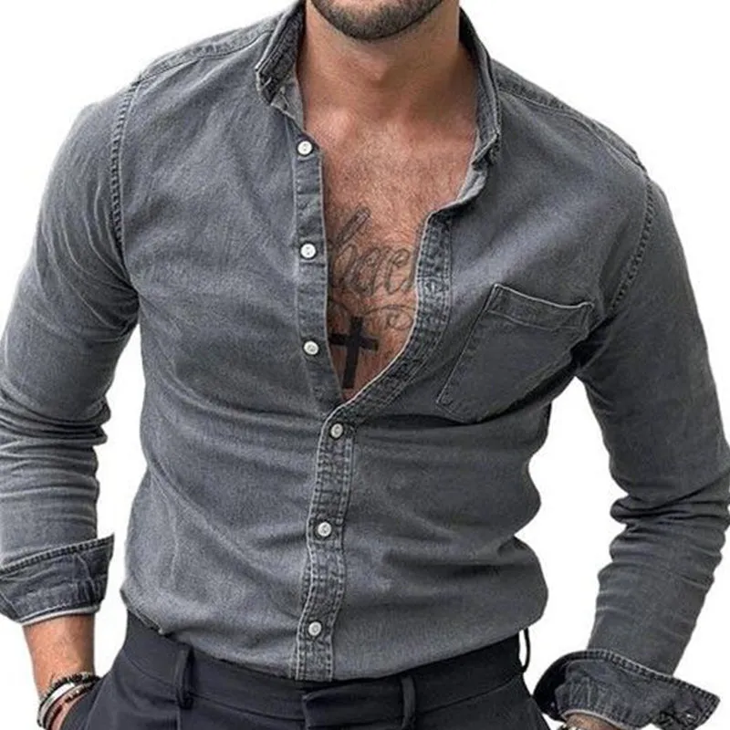 Men's Vintage Washed Denim Slim Fit Long Sleeve Shirt 52378012U sold by Manly product image thumbnail 2