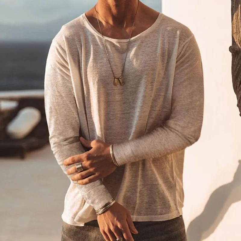 Men's Casual Loose Round Neck Cotton Solid Color Long Sleeve T-shirt 85268356U sold by Manly product image thumbnail 2