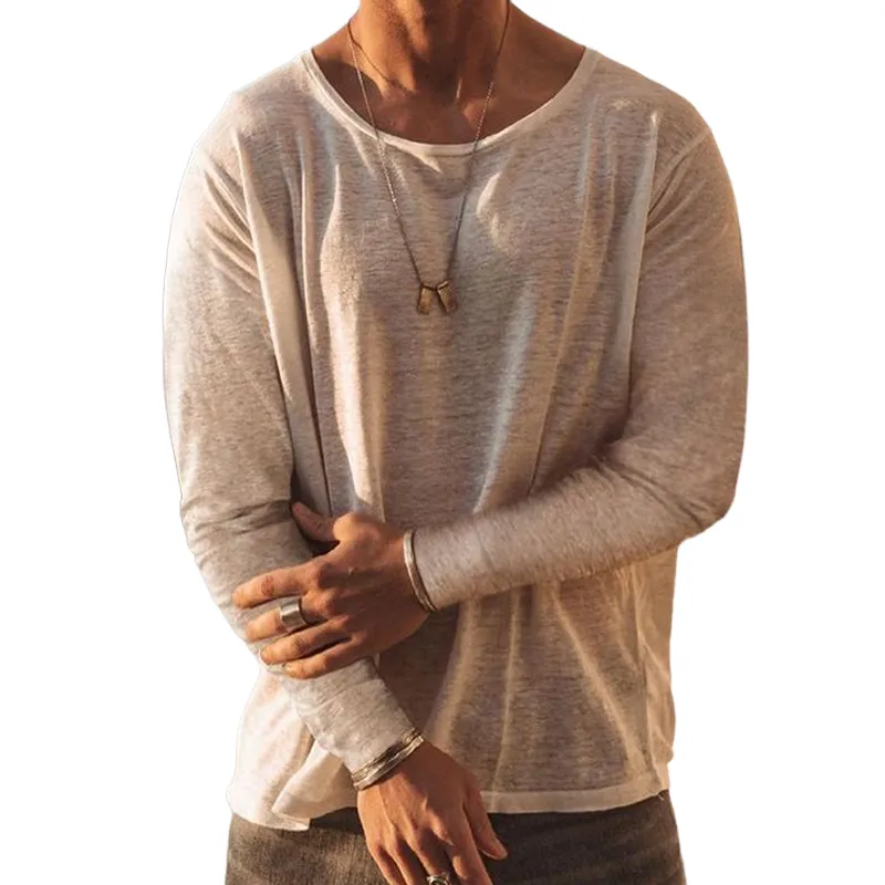 Men's Casual Loose Round Neck Cotton Solid Color Long Sleeve T-shirt 85268356U sold by Manly