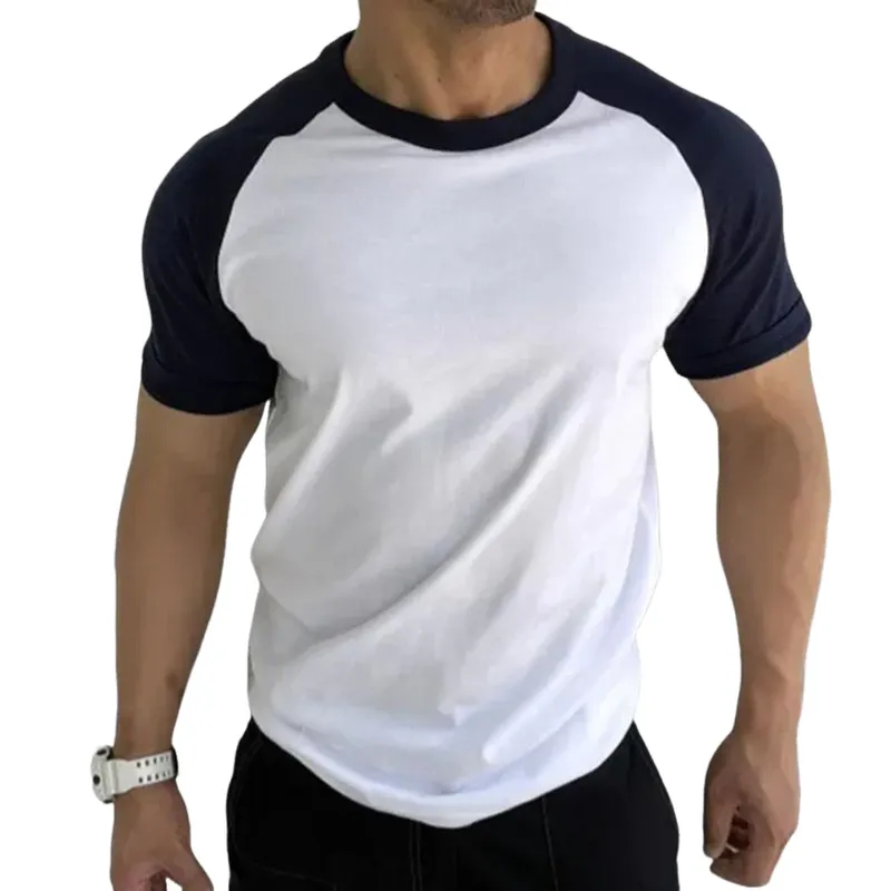 Men's Casual Cotton Round Neck Colorblock Patchwork Short Sleeve T-shirt 04760224M sold by Manly product image thumbnail 2