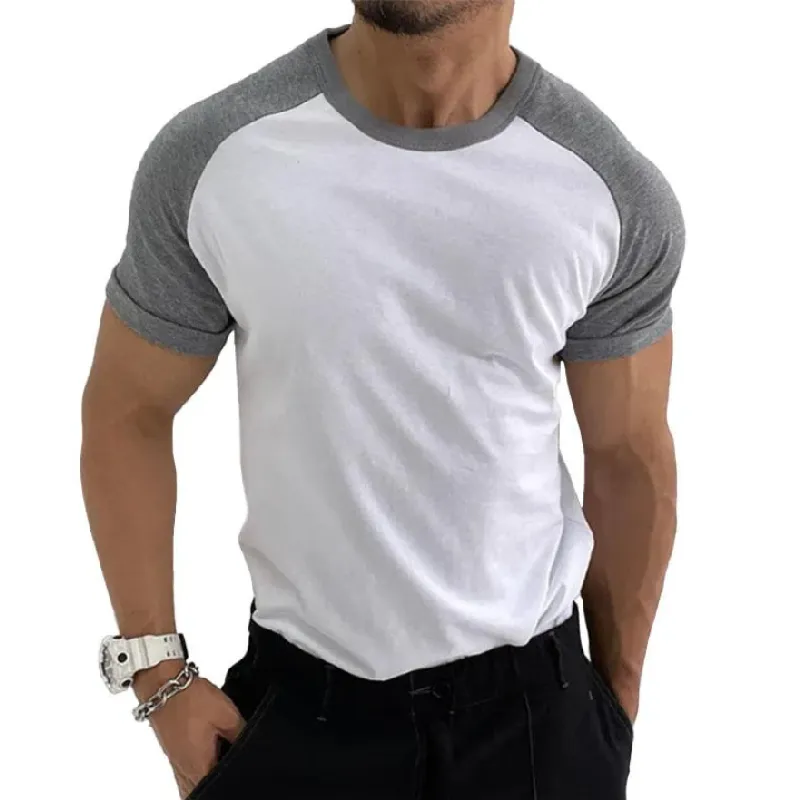 Men's Casual Cotton Round Neck Colorblock Patchwork Short Sleeve T-shirt 04760224M sold by Manly
