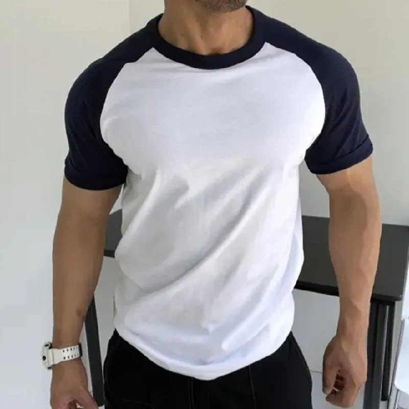 Men's Casual Cotton Round Neck Colorblock Patchwork Short Sleeve T-shirt 04760224M sold by Manly product image thumbnail 3