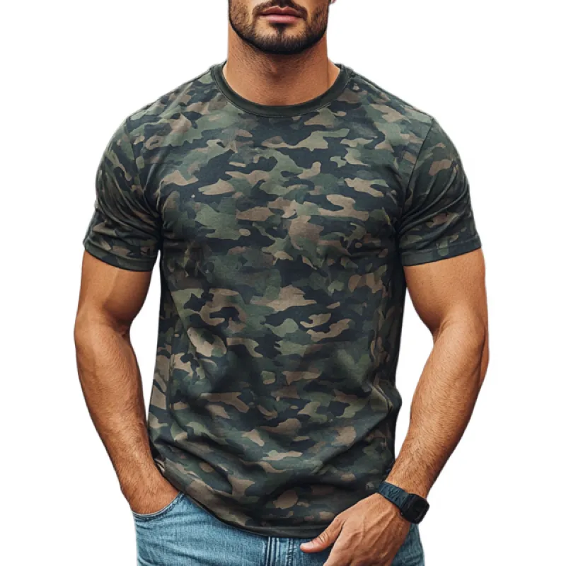 Men's Casual Outdoor Camouflage Cotton Round Neck Short-sleeved T-shirt 39289548M sold by Manly
