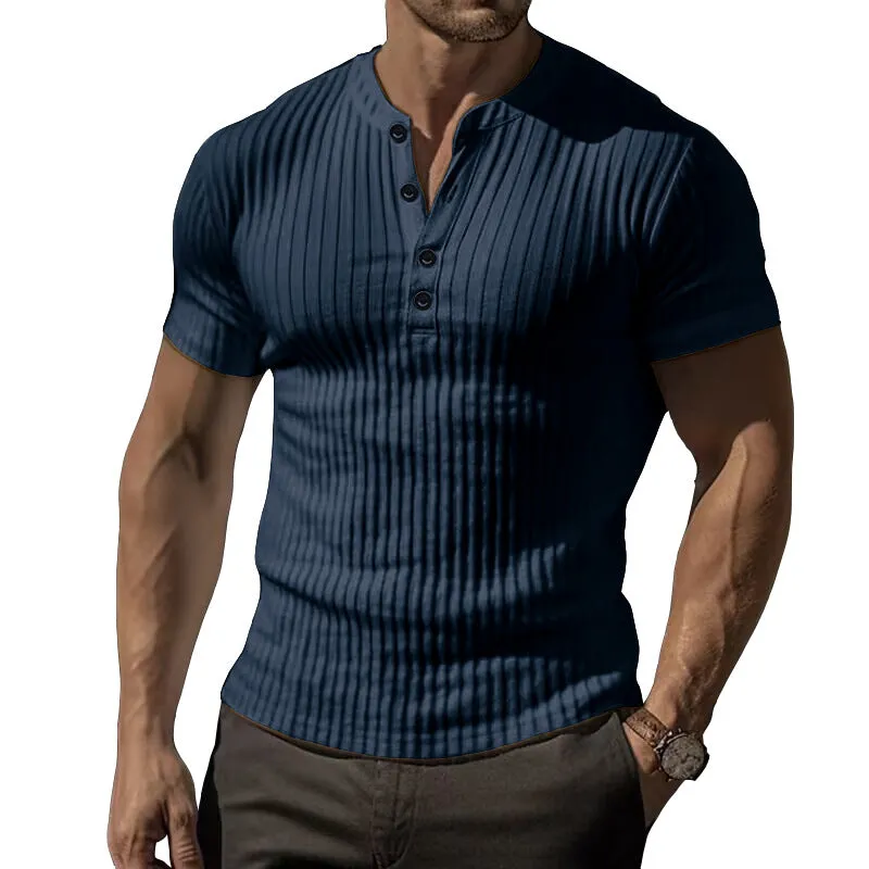 Men's Classic Casual Slim Fit V-Neck Button Short Sleeve T-Shirt 60296262K sold by Manly