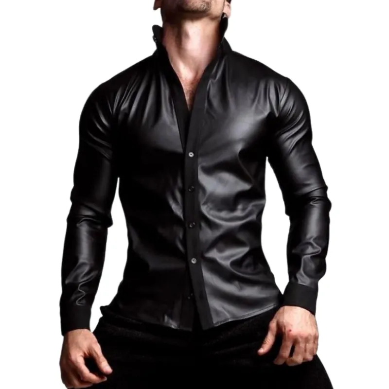 Men's Classic Casual Slim Fit Suede & Leather Long Sleeve Shirt 67080072K sold by Manly
