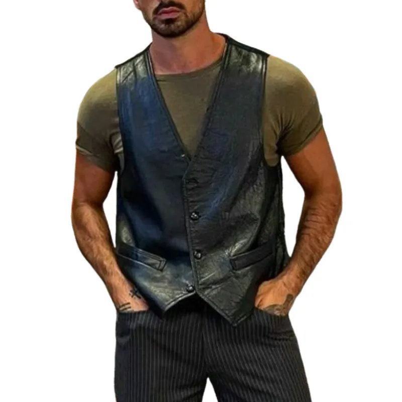 Men's Classic Casual Versatile Textured Leather Vest 02955995K sold by Manly