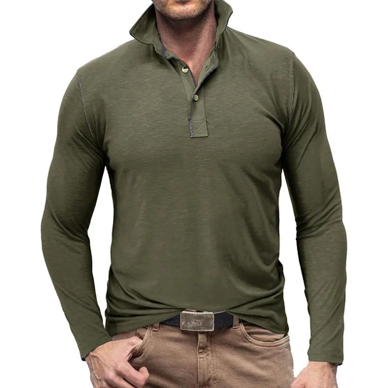 Men's Solid Color Long Sleeve Lapel Polo Shirt 98586758X sold by Manly