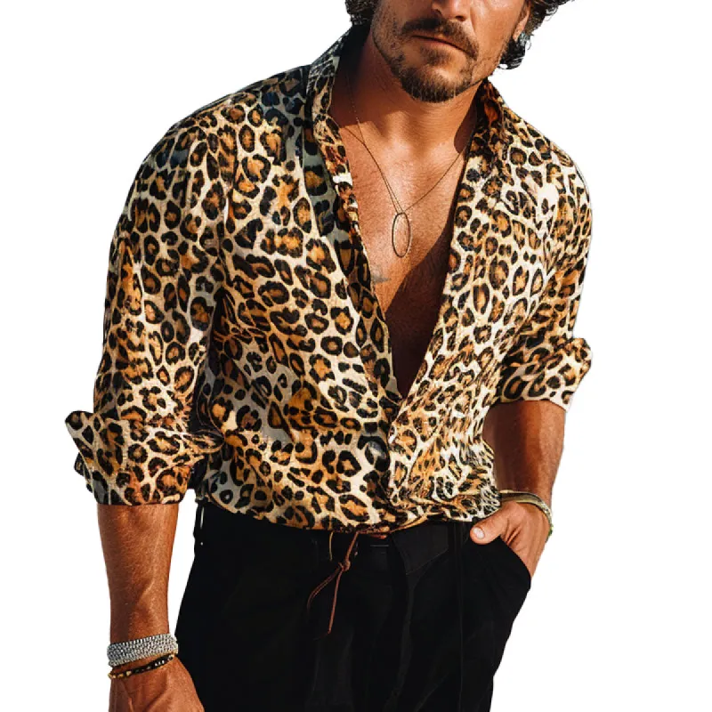 Men's Leopard Print Resort Long Sleeve Shirt 74464237X sold by Manly