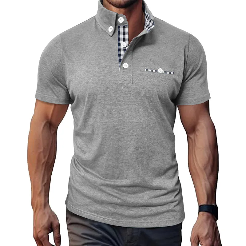 Men's Plaid Lapel Short Sleeve POLO Shirt 99532442X sold by Manly