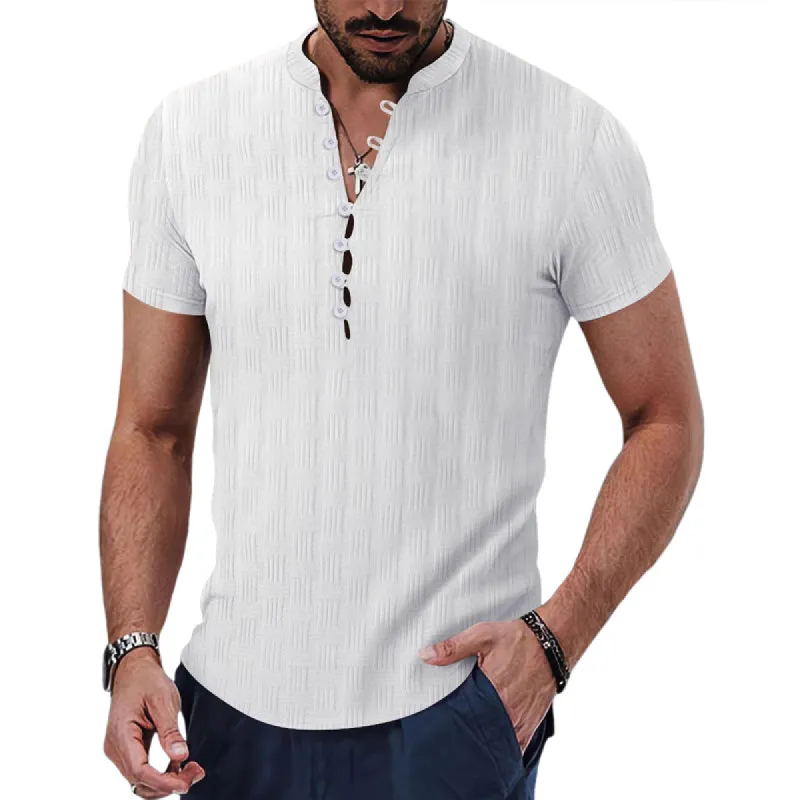 Men's Solid Color Button-down Short-sleeved T-shirt 89974045X sold by Manly