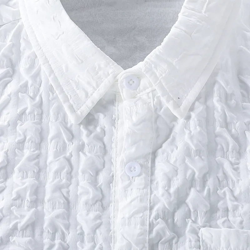 Men's Solid Color Textured Short-sleeved Lapel Shirt 20925856X sold by Manly product image thumbnail 3