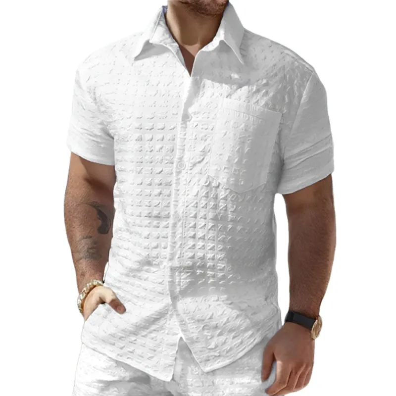 Men's Solid Color Textured Short-sleeved Lapel Shirt 20925856X sold by Manly