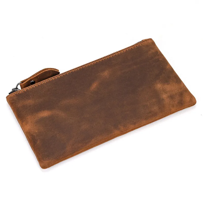 Men's Vintage Crazy Horse Leather Large Capacity Zip Long Wallet 41489562X sold by Manly