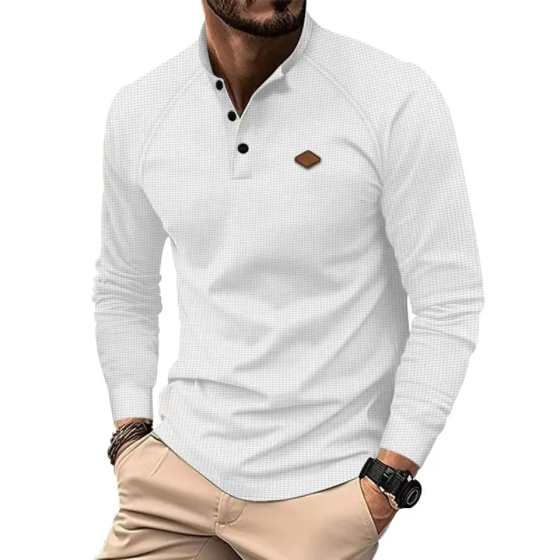 Men's Casual Waffle Collar Long Sleeve T-shirt 72517211X sold by Manly