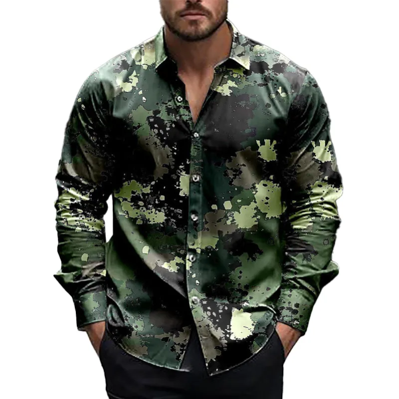 Men's Camouflage Print Lapel Long Sleeve Shirt 24806620X sold by Manly
