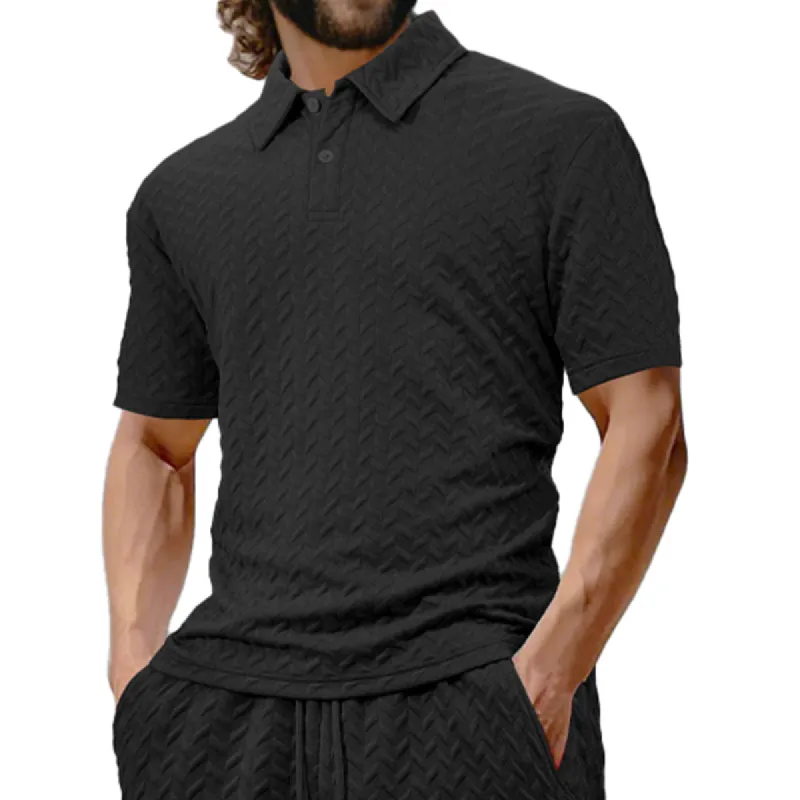 Men's Casual Texture Solid Color Short-sleeved POLO Shirt 84775740X sold by Manly