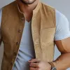 Men's Fashion Suede Stand Collar Single Breasted Slim Fit Vest 64492843Y sold by Manly
