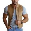 Men's Fashion Suede Stand Collar Single Breasted Slim Fit Vest 64492843Y sold by Manly