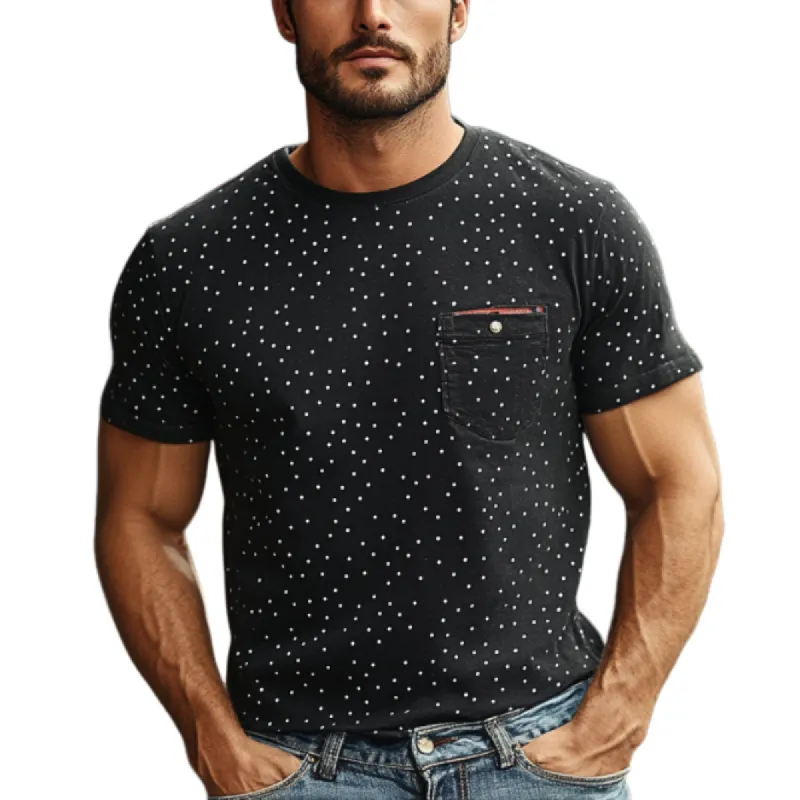 Men's Slim Fit Polka Dot Print Crew Neck Chest Pocket Short Sleeve T-shirt 58661098Y sold by Manly