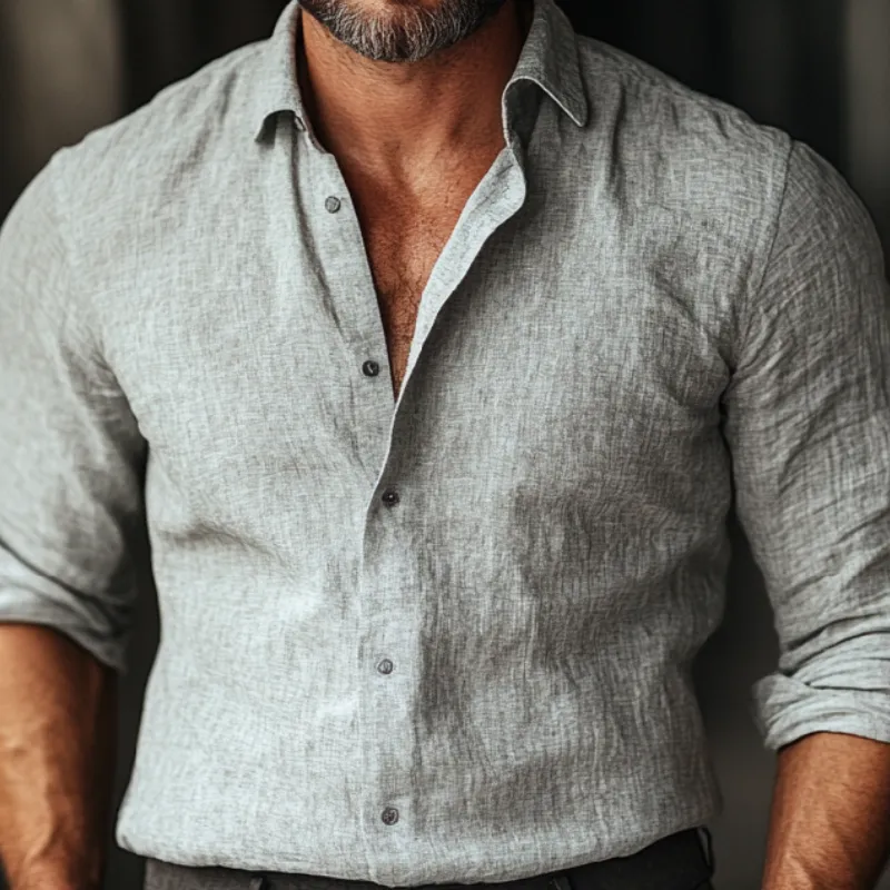 Men's Casual Comfortable Cotton and Linen Lapel Long Sleeve Shirt 38890846F sold by Manly product image thumbnail 3