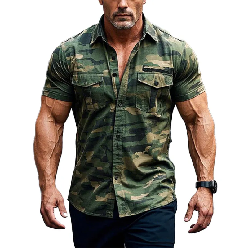 Men's Outdoor Camouflage Print Short Sleeve Shirt 66746557X sold by Manly