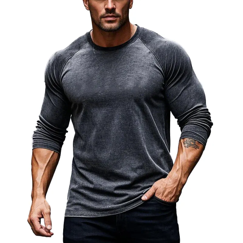 Men's Vintage Colorblock Long Sleeve Crew Neck T-Shirt 61447472X sold by Manly