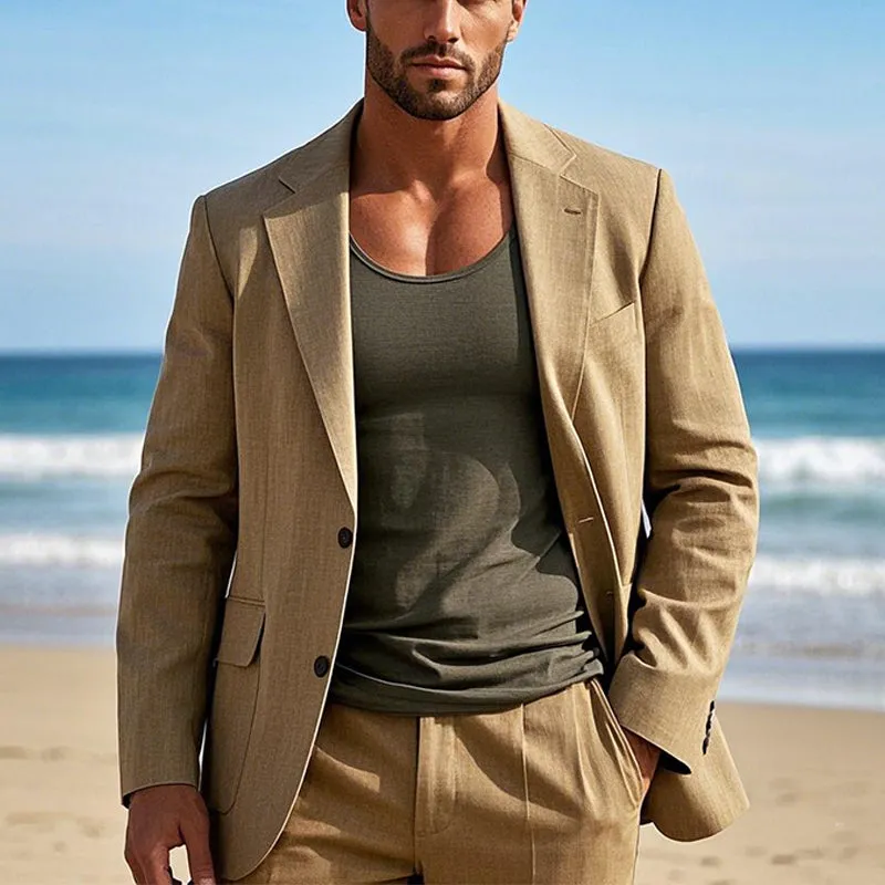 Men's Cotton and Linen Solid Color Blazer 64110808X sold by Manly product image thumbnail 2