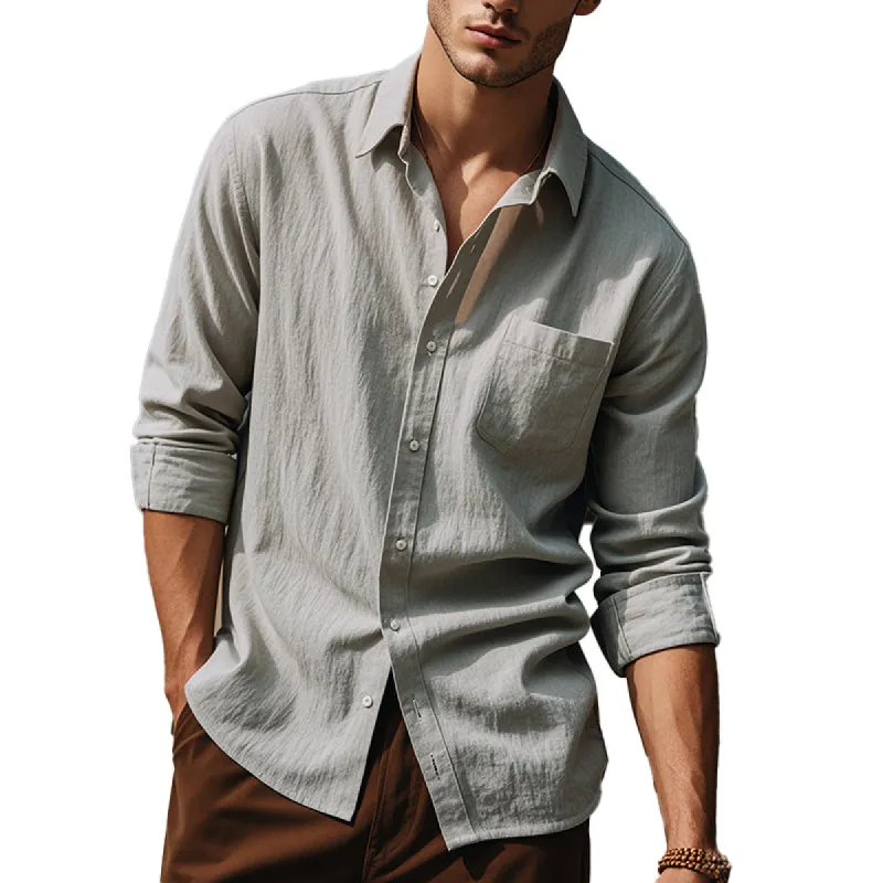 Men's Cotton Solid Color Lapel Long Sleeve Shirt 98209493X sold by Manly