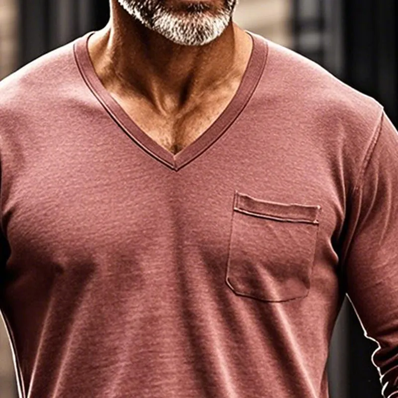 Men's Solid Color V-neck Long-sleeved T-shirt 51572775X sold by Manly product image thumbnail 4