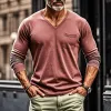 Men's Solid Color V-neck Long-sleeved T-shirt 51572775X sold by Manly